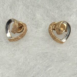14k Gold Two Tone Heart Stud Earrings 1.74g